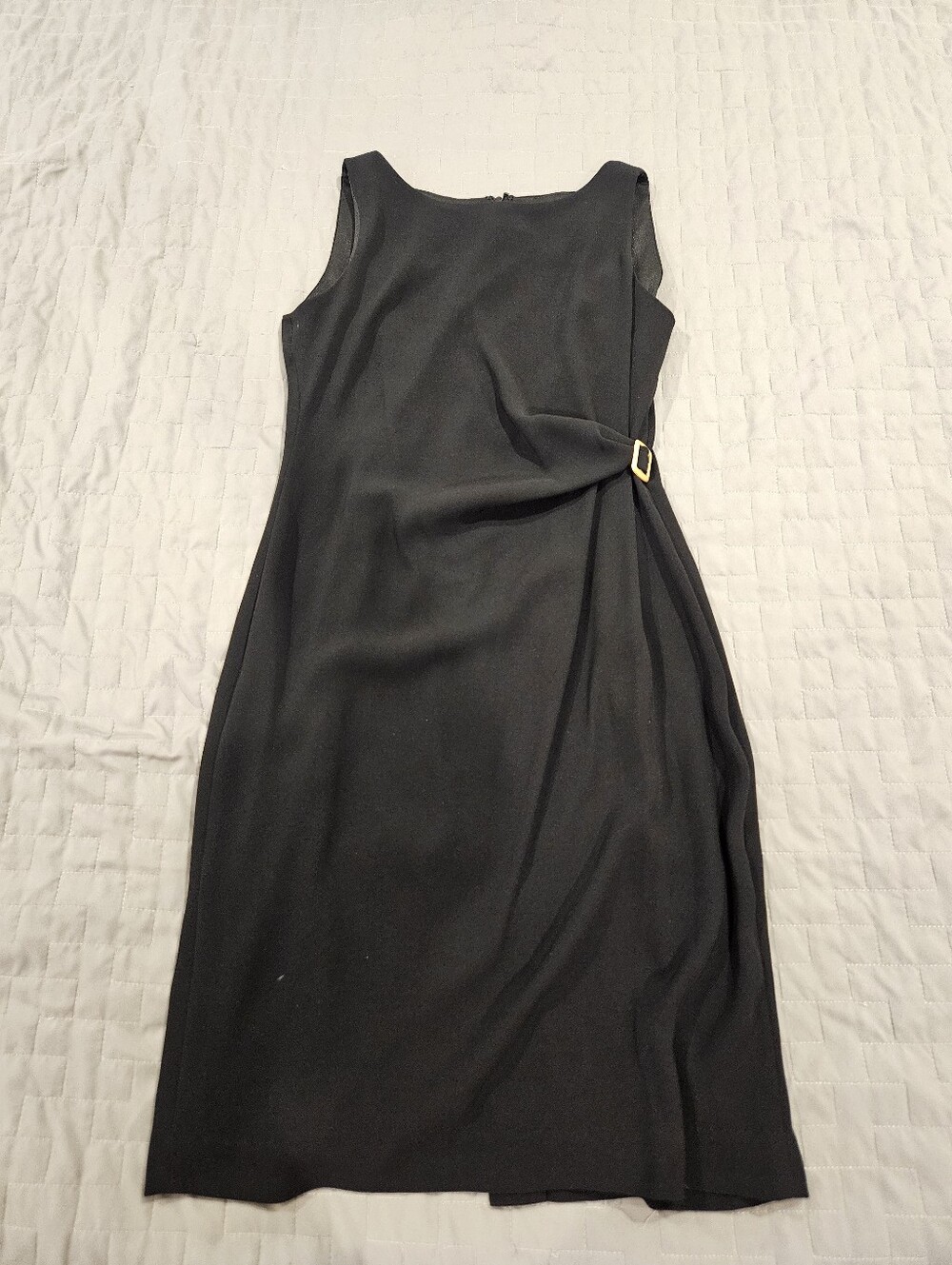 David Warren Classic Black Sleeveless Sheath Dress with Side Buckle 4P